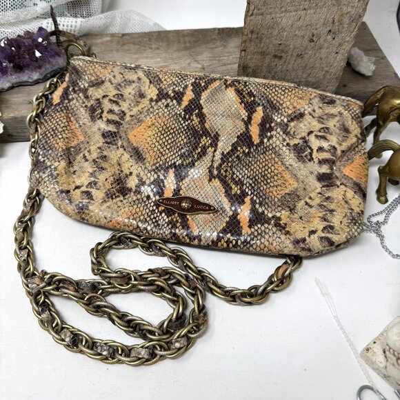 Elliott Lucca leather Snakeskin Print Crossbody Bag With Chain Strap - Picture 1 of 10